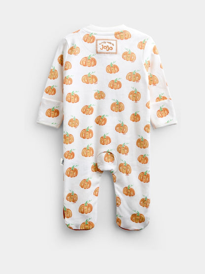 Dsiney Kidz - JoJo Maman Bébé Cream Pumpkin Print Zip Sleepsuit & Hat image 3