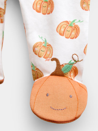 Dsiney Kidz - JoJo Maman Bébé Cream Pumpkin Print Zip Sleepsuit & Hat image 6