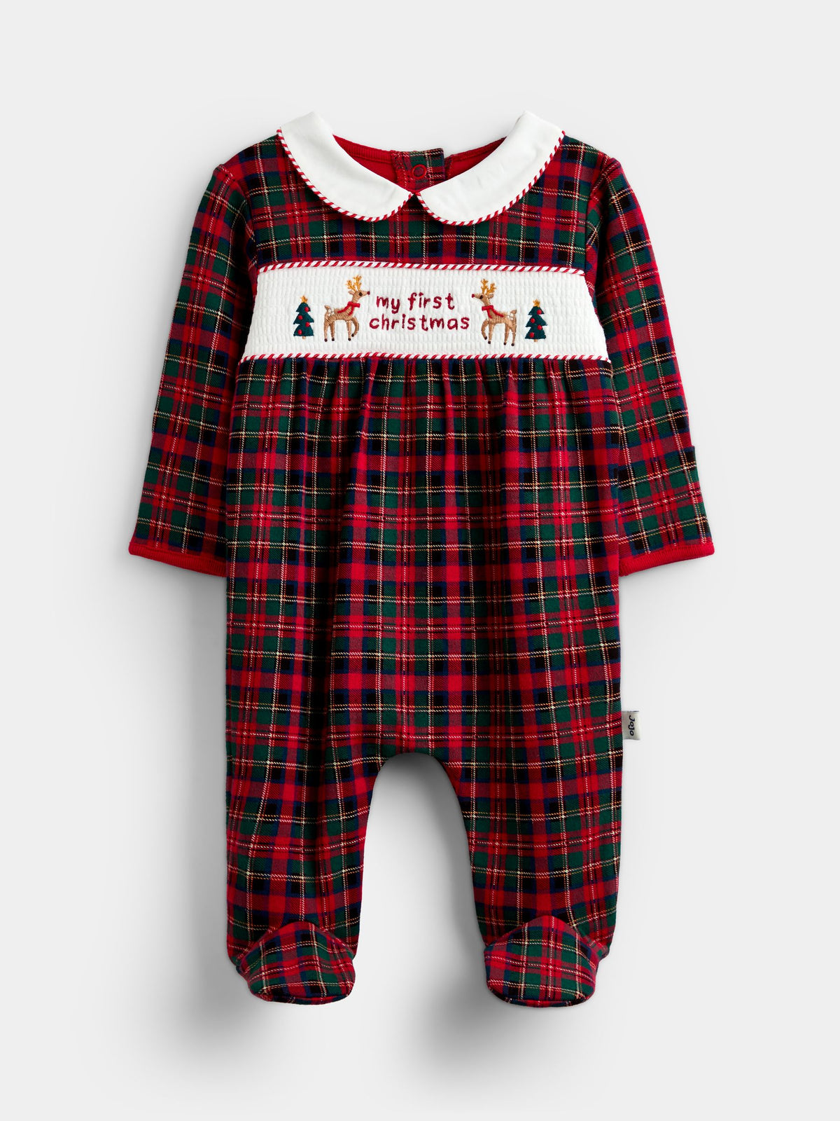 JoJo Maman Bébé Red Tartan First Christmas Smocked Footed Sleepsuit - image 1