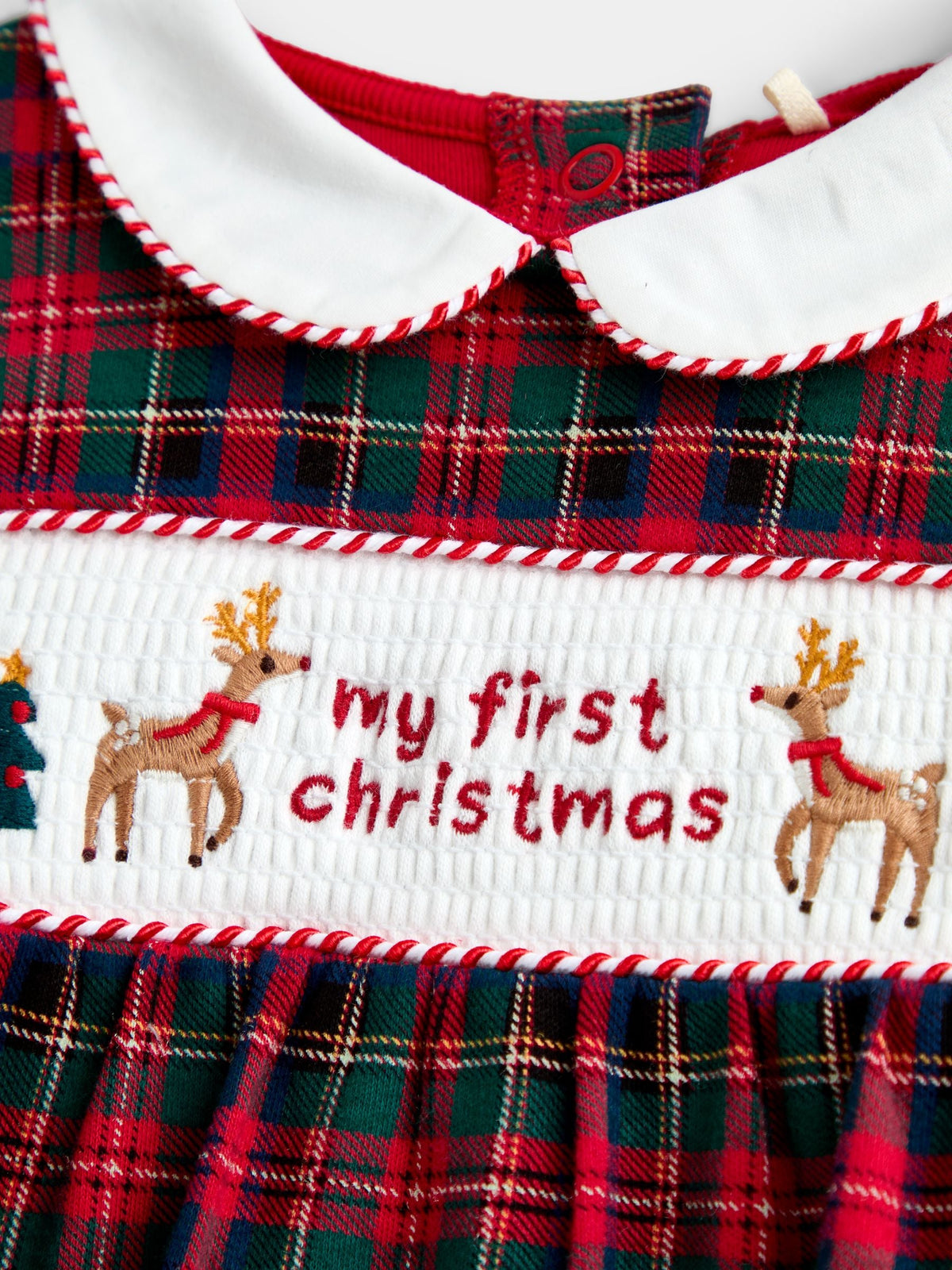 JoJo Maman Bébé Red Tartan First Christmas Smocked Footed Sleepsuit - image 3