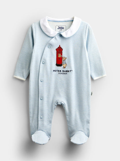 JoJo Maman Bébé Blue Peter Rabbit London Striped Footed Sleepsuit - image 1