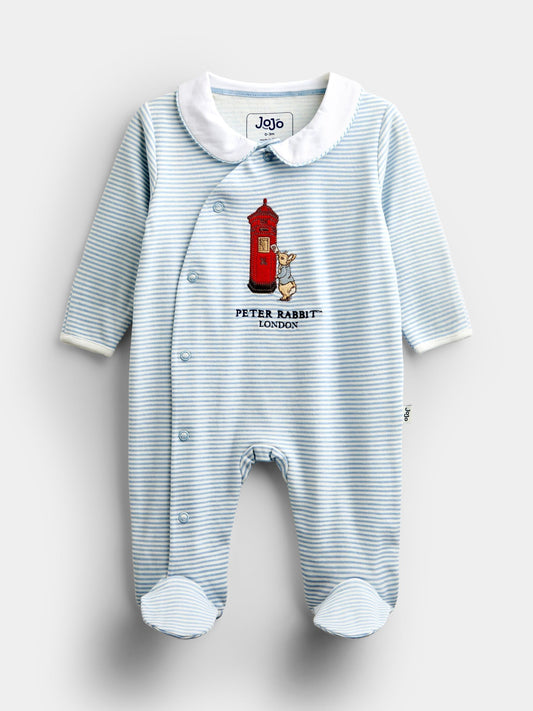 JoJo Maman Bébé Blue Peter Rabbit London Striped Footed Sleepsuit - image 1