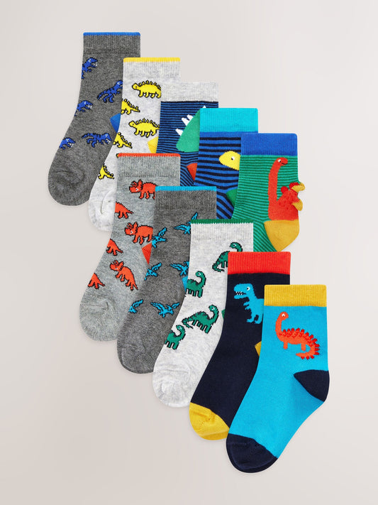 Bright Dino 10 Pack Cotton Rich Socks image 1