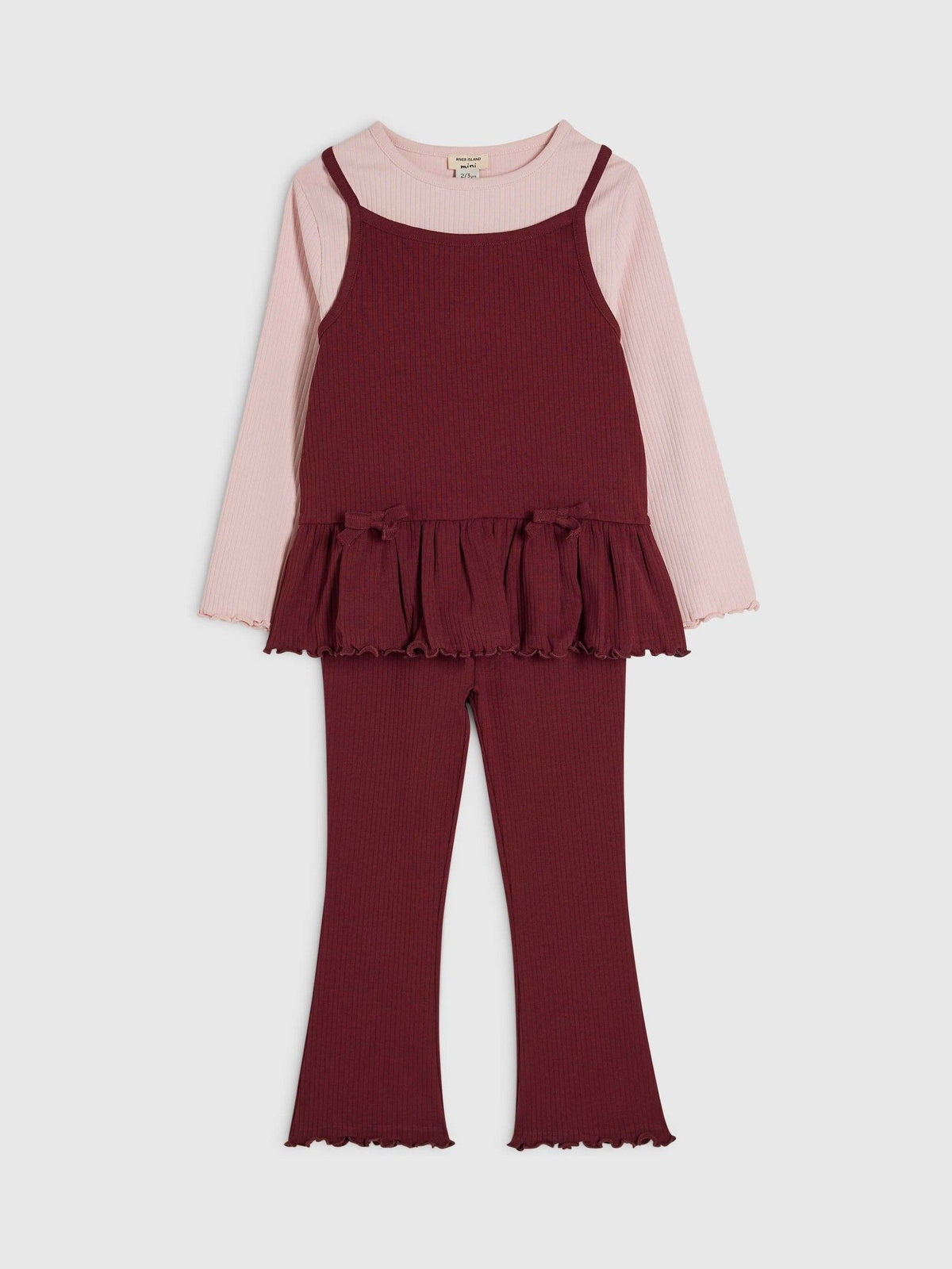 Dsiney Kidz - River Island Red 2in1 Bow Rib Top & Kickflare Set image 3