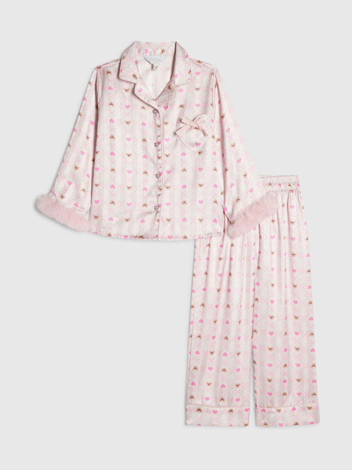 Dsiney Kidz - River Island Cream Bow Bear Fur Cuff Satin Pyjamas image 1