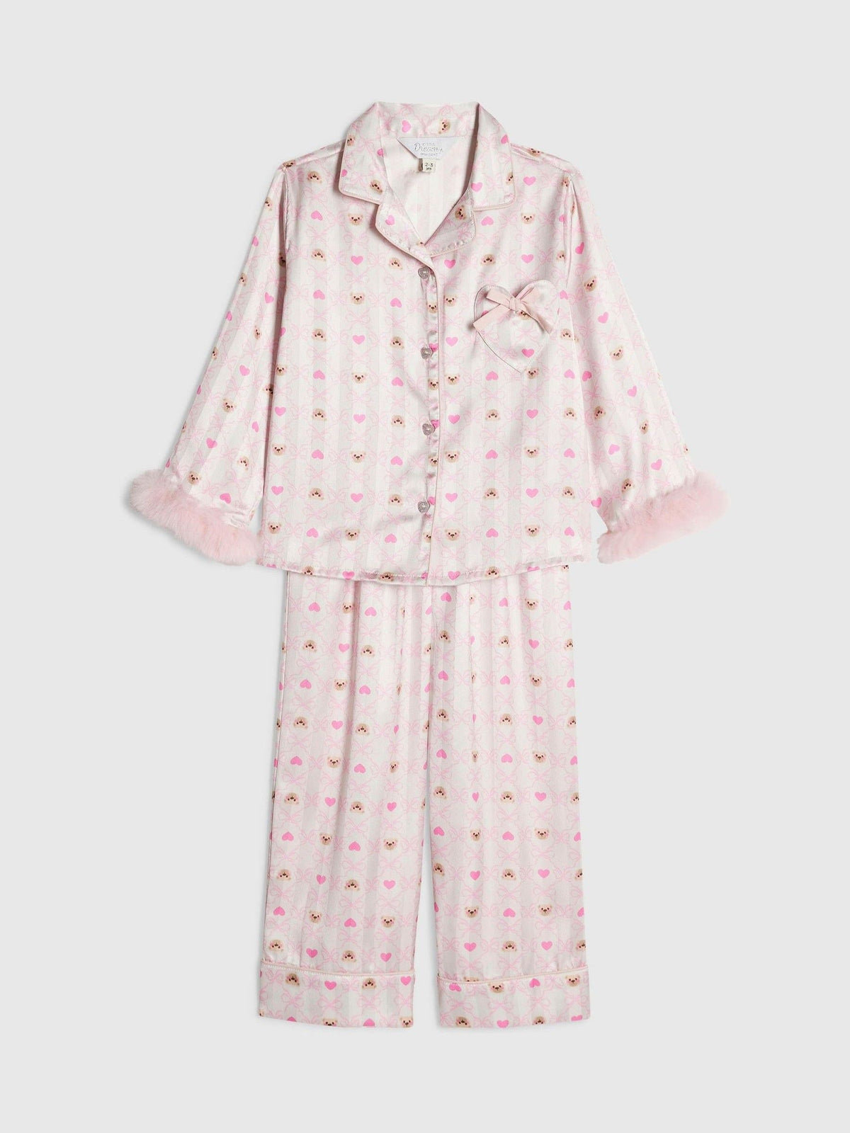 Dsiney Kidz - River Island Cream Bow Bear Fur Cuff Satin Pyjamas image 3