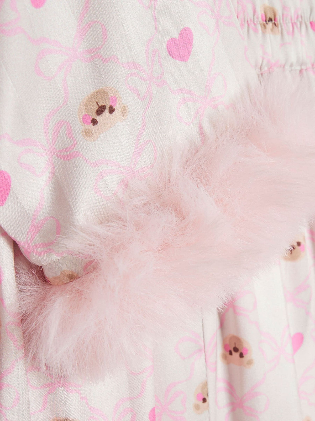 Dsiney Kidz - River Island Cream Bow Bear Fur Cuff Satin Pyjamas image 5
