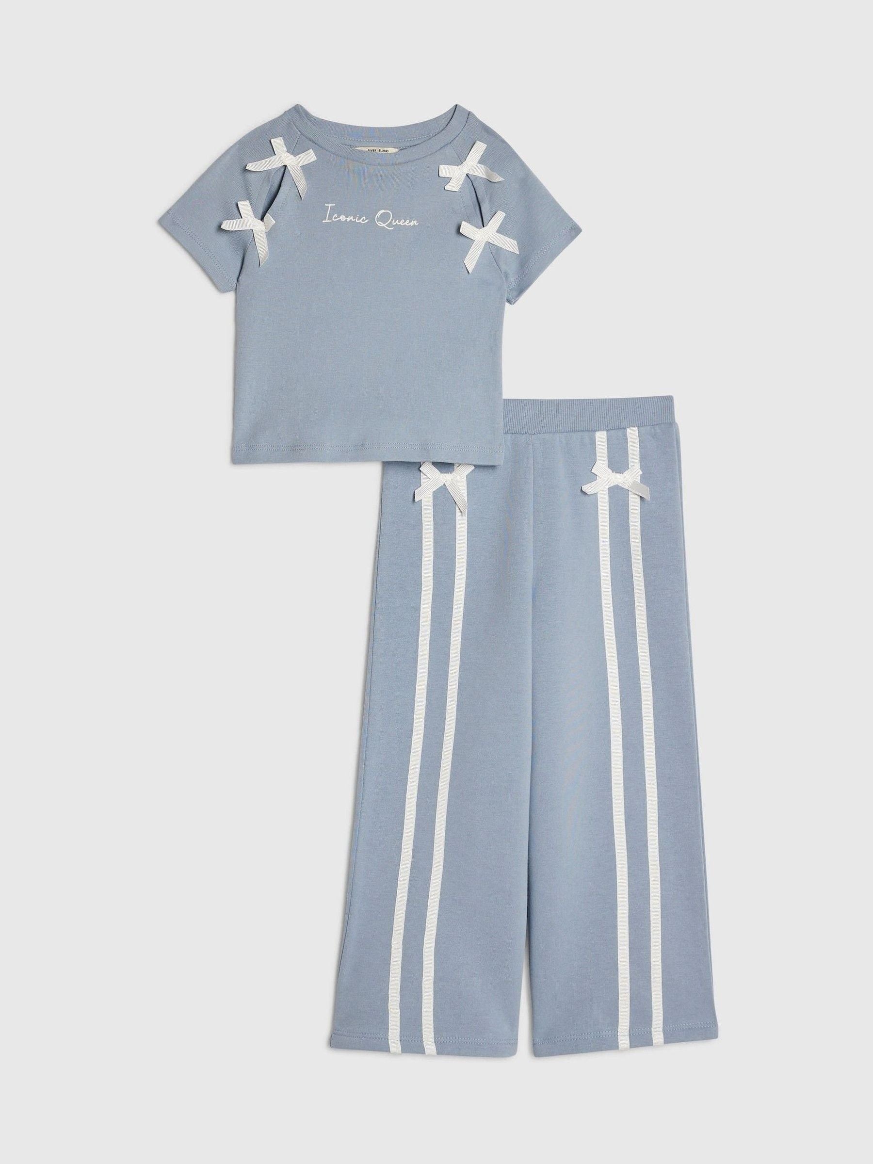 Dsiney Kidz - River Island Blue Bow Top & Wide Leg Joggers Set image 1