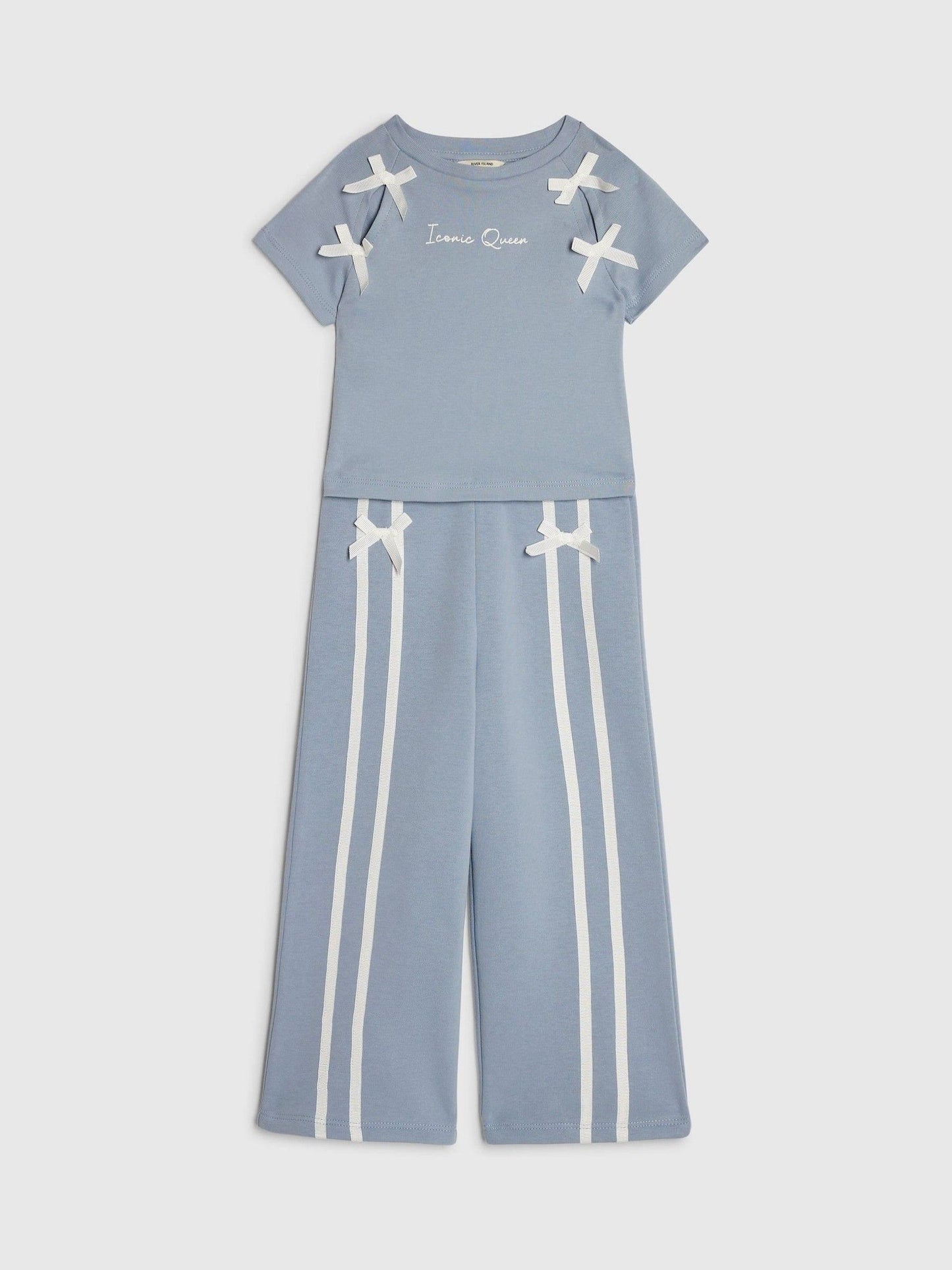 Dsiney Kidz - River Island Blue Bow Top & Wide Leg Joggers Set image 4