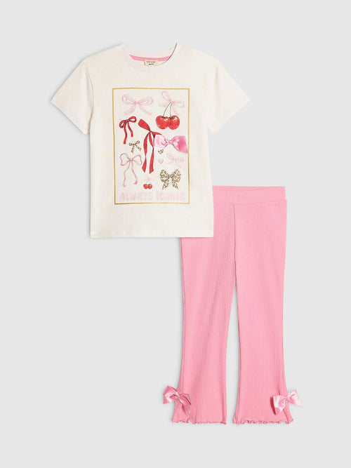 Dsiney Kidz - River Island Cream Leopard Bow Top & Jogger Set image 1