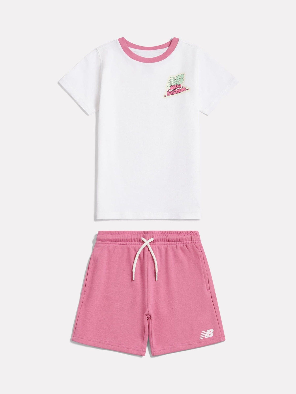 New Balance White Sticker Graphic T-Shirt & Shorts Set - image 7