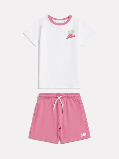 New Balance White Sticker Graphic T-Shirt & Shorts Set - image 7