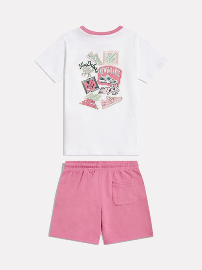 New Balance White Sticker Graphic T-Shirt & Shorts Set - image 8