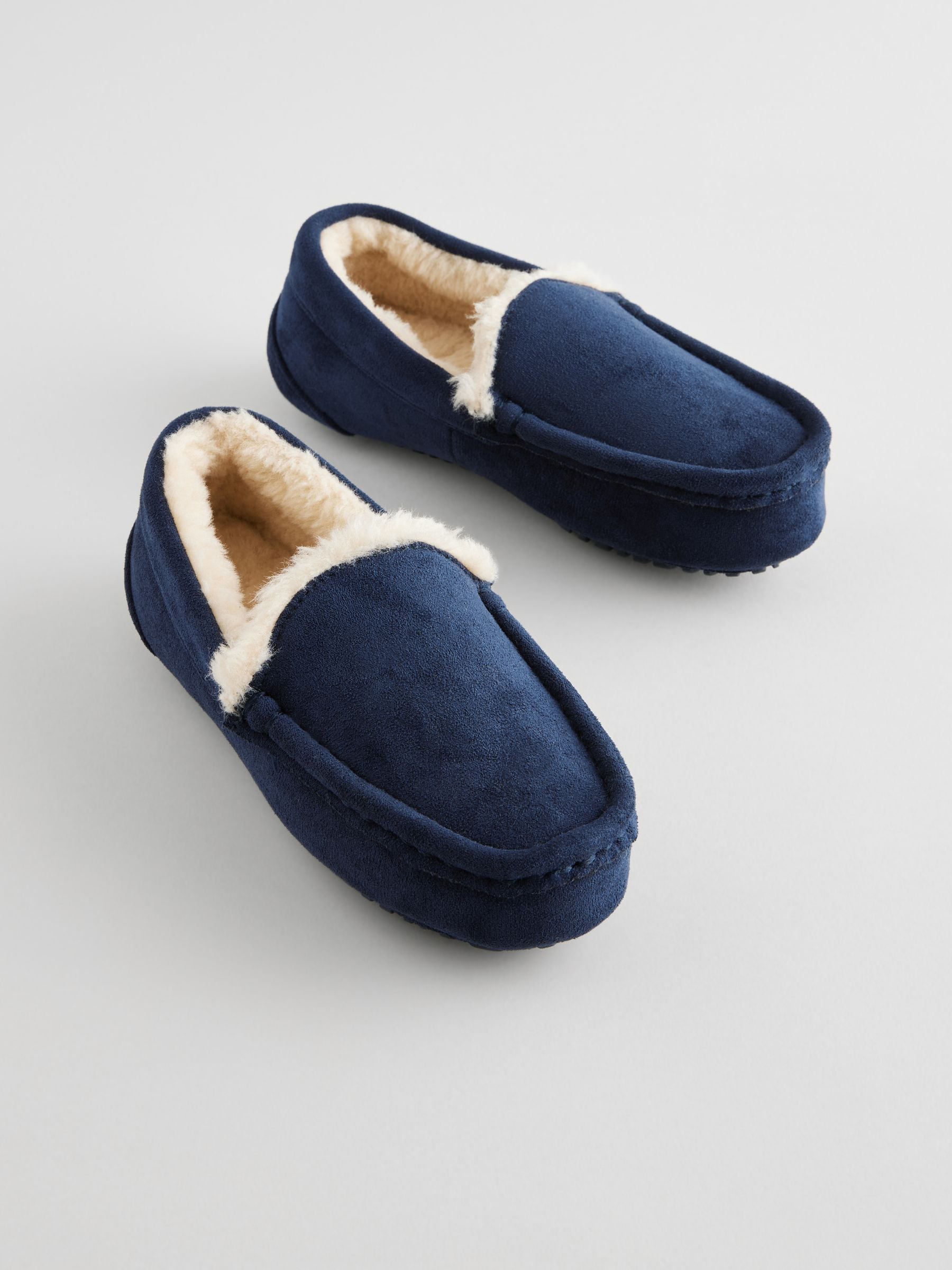 Navy Blue with Neutral Warm Lining Cosy Moccasin Slippers image 1
