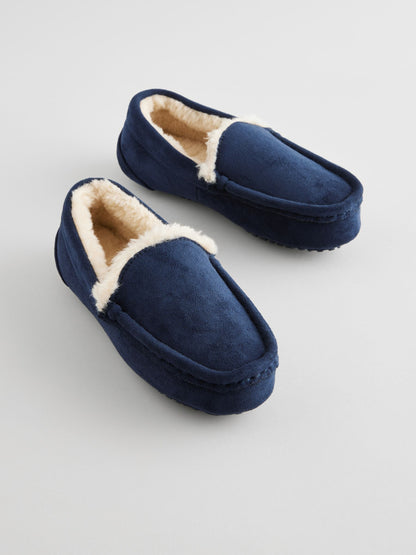 Navy Blue with Neutral Warm Lining Cosy Moccasin Slippers image 1