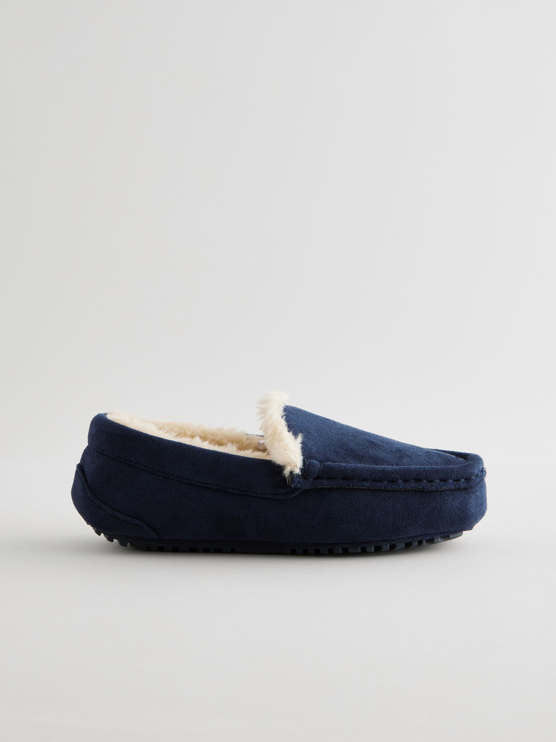Navy Blue with Neutral Warm Lining Cosy Moccasin Slippers image 2