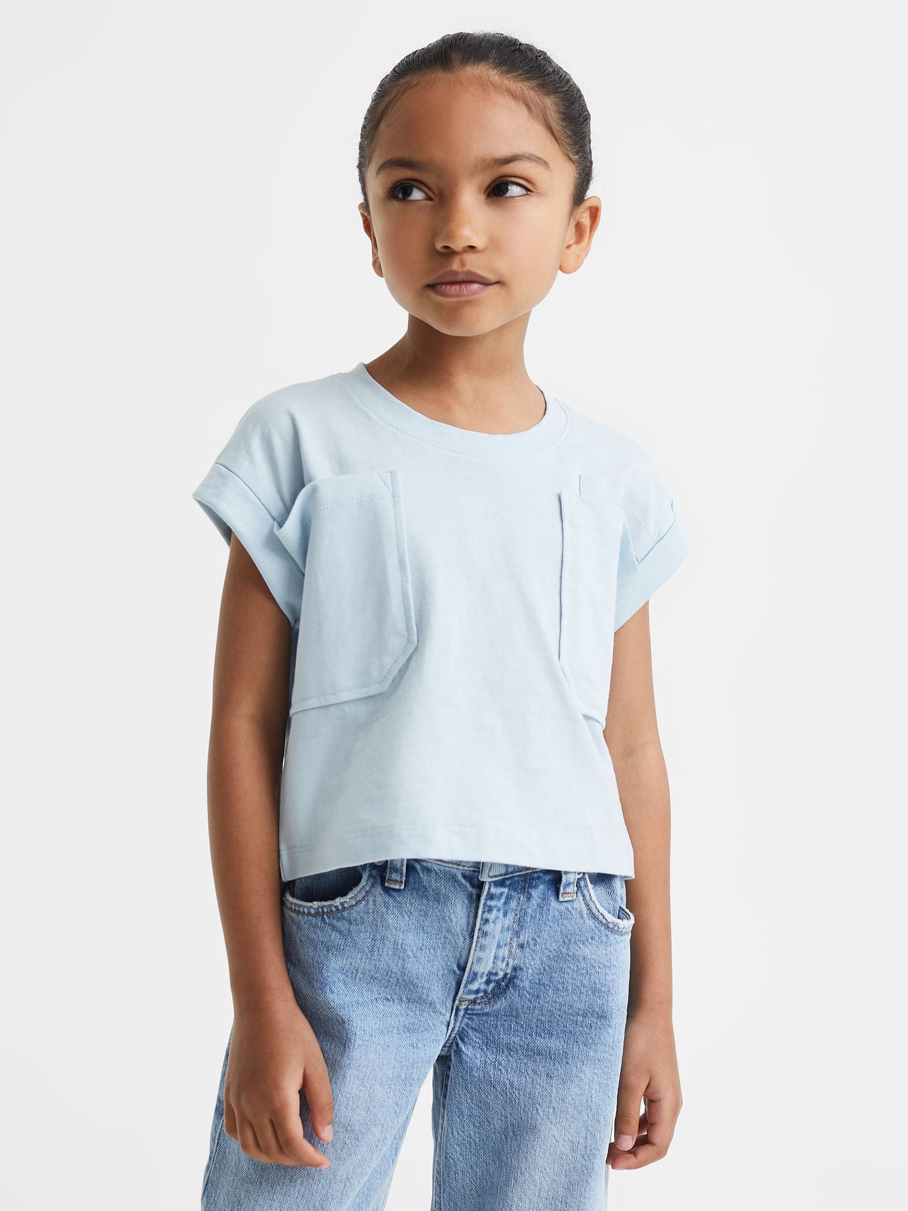 Dsiney Kidz - Reiss Blue Lulu 4-9 yrs Cropped Cotton Crew Neck T-Shirt image 1