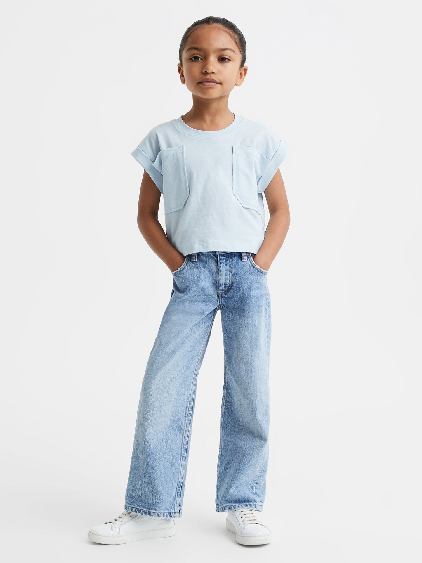 Dsiney Kidz - Reiss Blue Lulu 4-9 yrs Cropped Cotton Crew Neck T-Shirt image 3