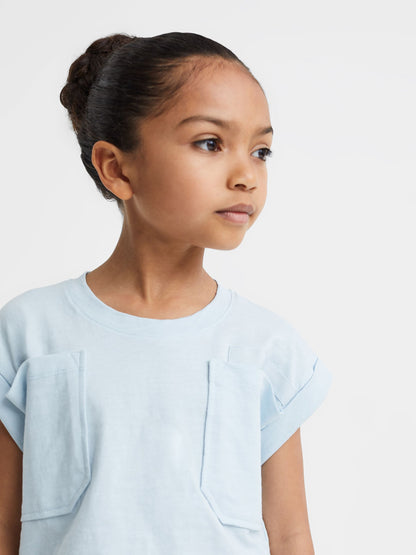 Dsiney Kidz - Reiss Blue Lulu 4-9 yrs Cropped Cotton Crew Neck T-Shirt image 4