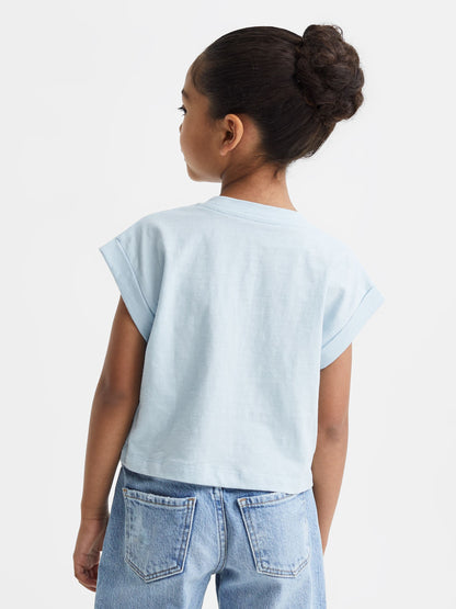 Dsiney Kidz - Reiss Blue Lulu 4-9 yrs Cropped Cotton Crew Neck T-Shirt image 5
