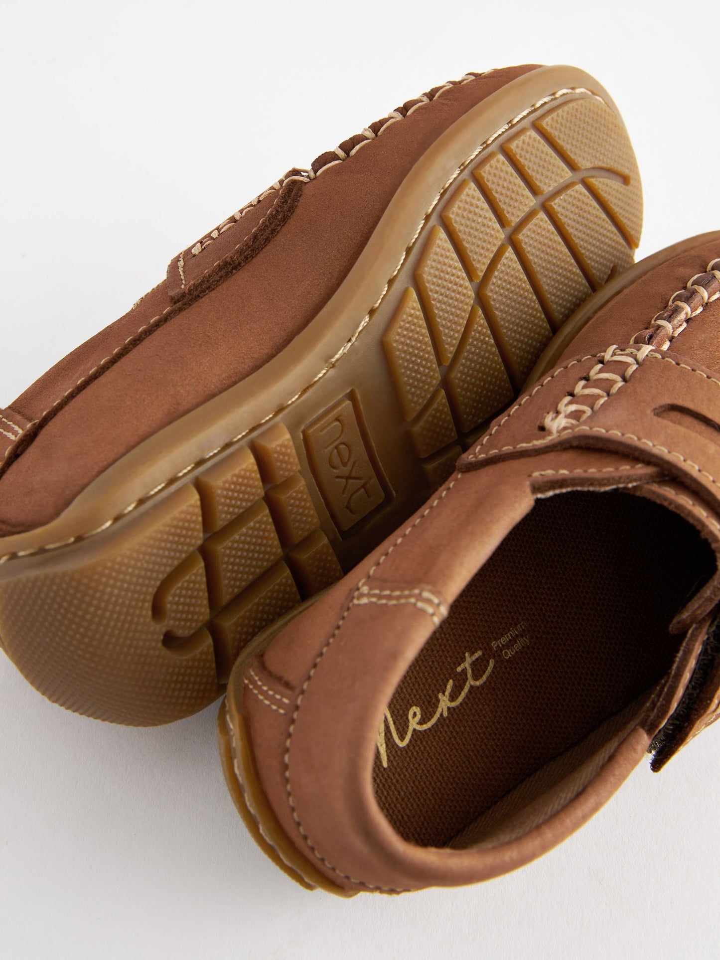 Tan Brown Standard Fit (F) Leather Penny Loafers with Touch and Close Fastening image 5