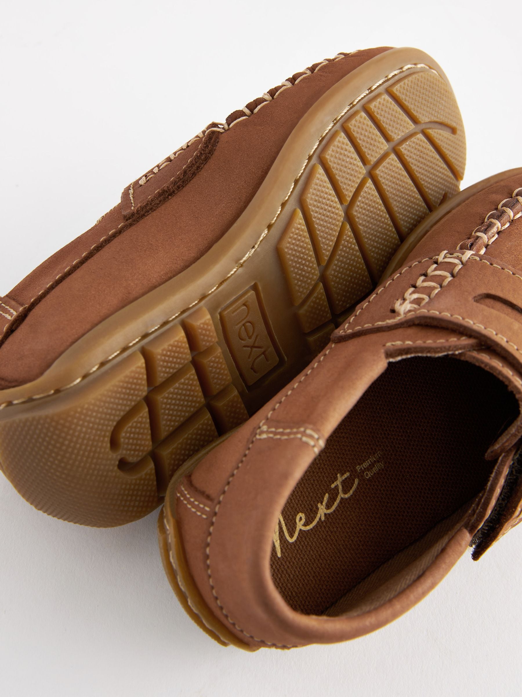Tan Brown Standard Fit (F) Leather Penny Loafers with Touch and Close Fastening image 5
