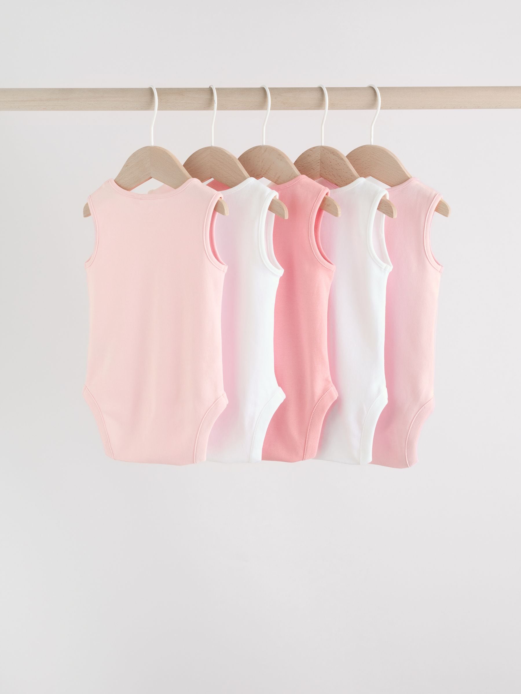 Pink/White 5 Pack Essential Vest Baby Bodysuits image 2