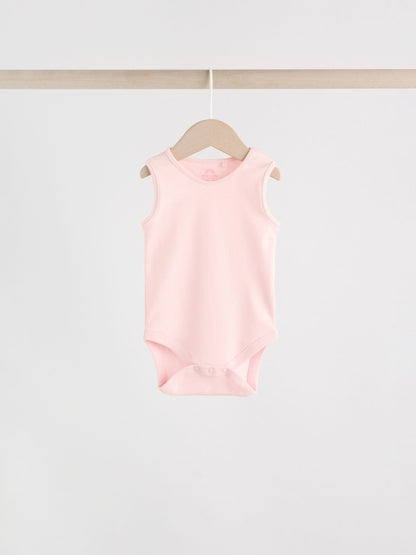 Pink/White 5 Pack Essential Vest Baby Bodysuits image 3