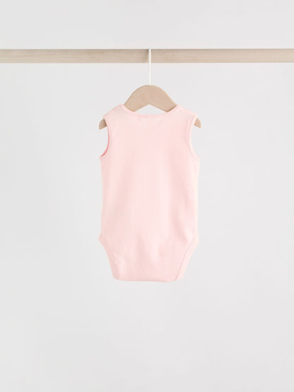 Pink/White 5 Pack Essential Vest Baby Bodysuits image 4