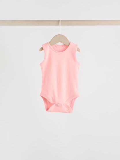 Pink/White 5 Pack Essential Vest Baby Bodysuits image 6