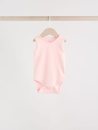 Pink/White 5 Pack Essential Vest Baby Bodysuits image 8