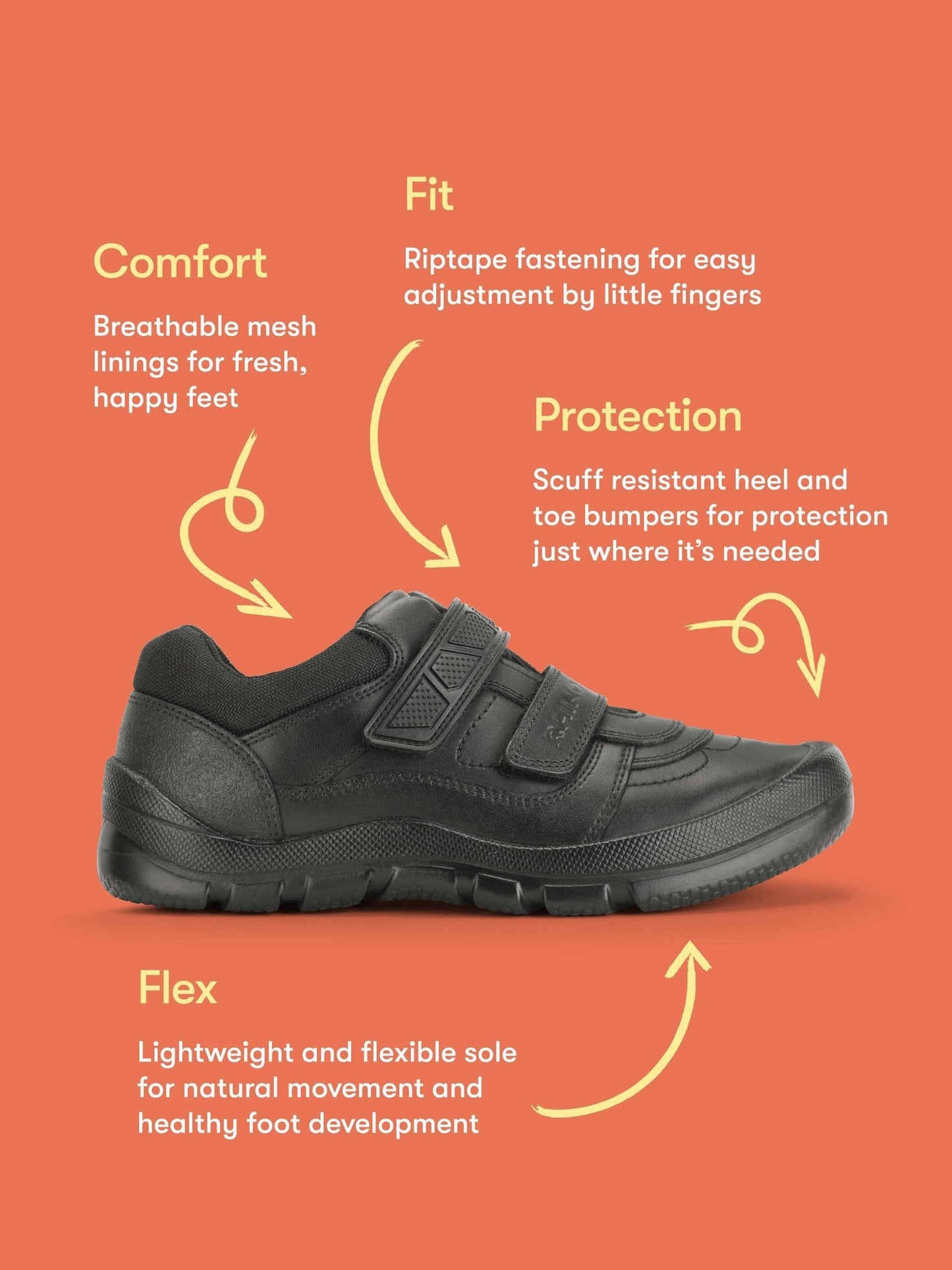 Start Rite Black Leather Rhino Warrior Super Tough Rip-Tape Scuff Protect School Shoes image 7