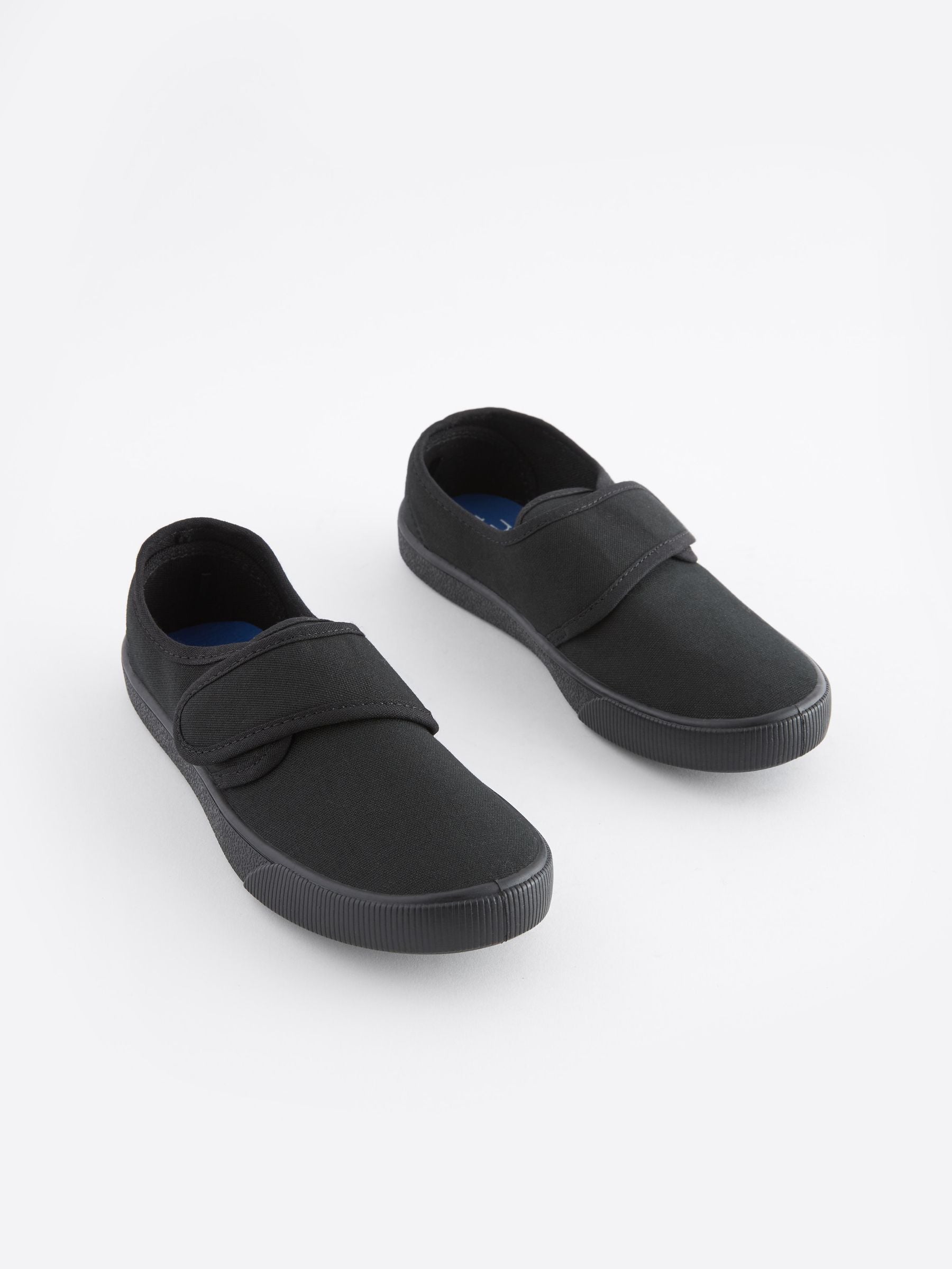 Black Standard Fit (F) Touch Fastening Plimsoll School Shoes image 1