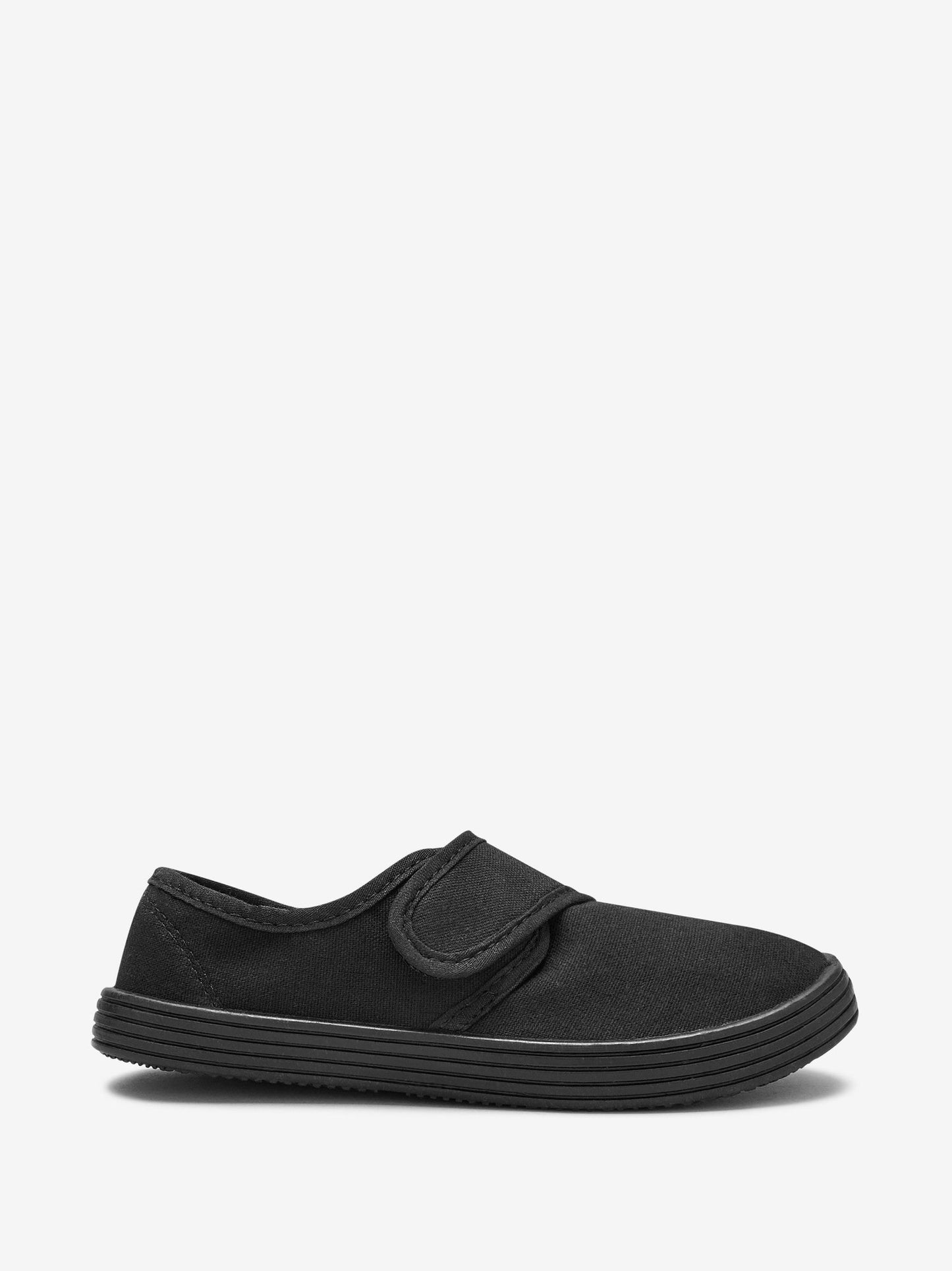 Black Standard Fit (F) Touch Fastening Plimsoll School Shoes image 2