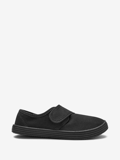 Black Standard Fit (F) Touch Fastening Plimsoll School Shoes image 2