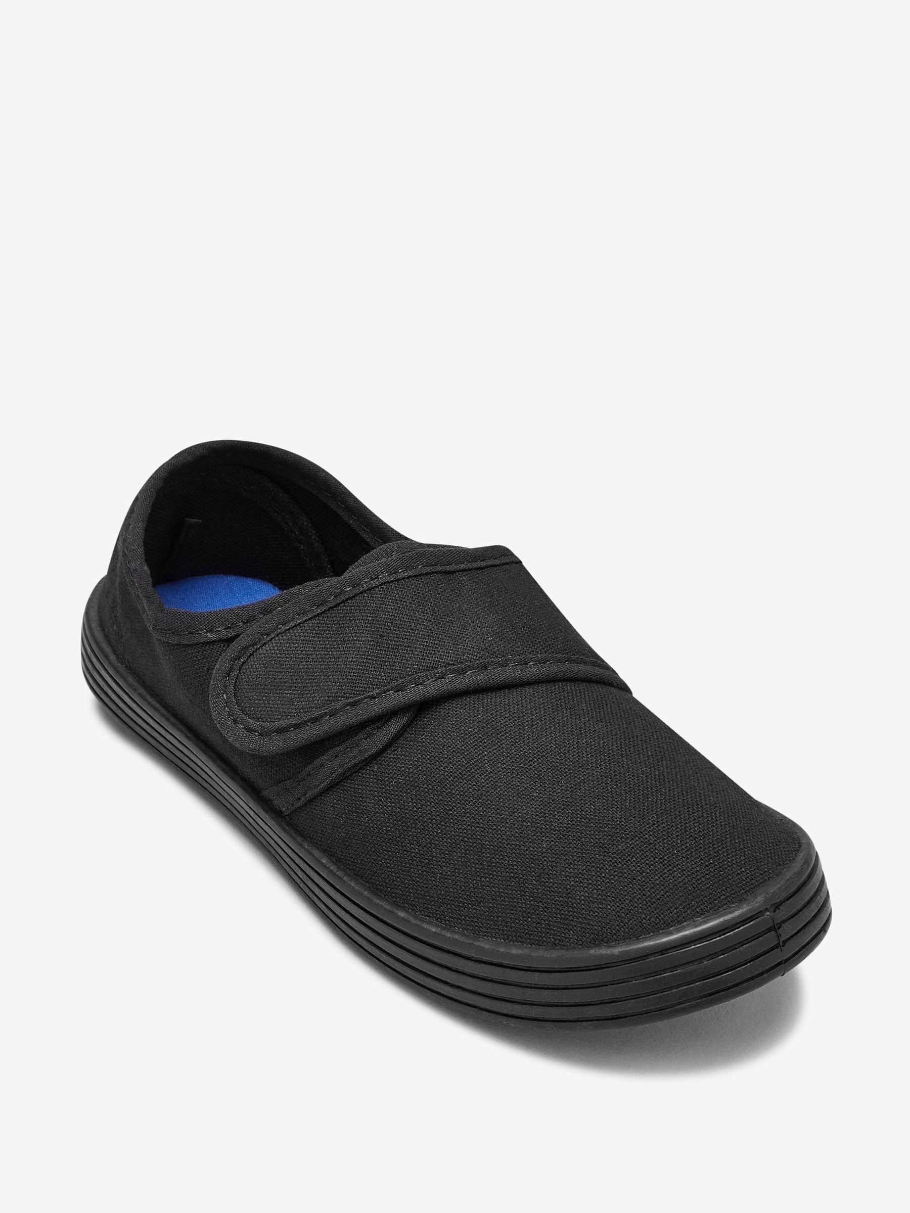 Black Standard Fit (F) Touch Fastening Plimsoll School Shoes image 3