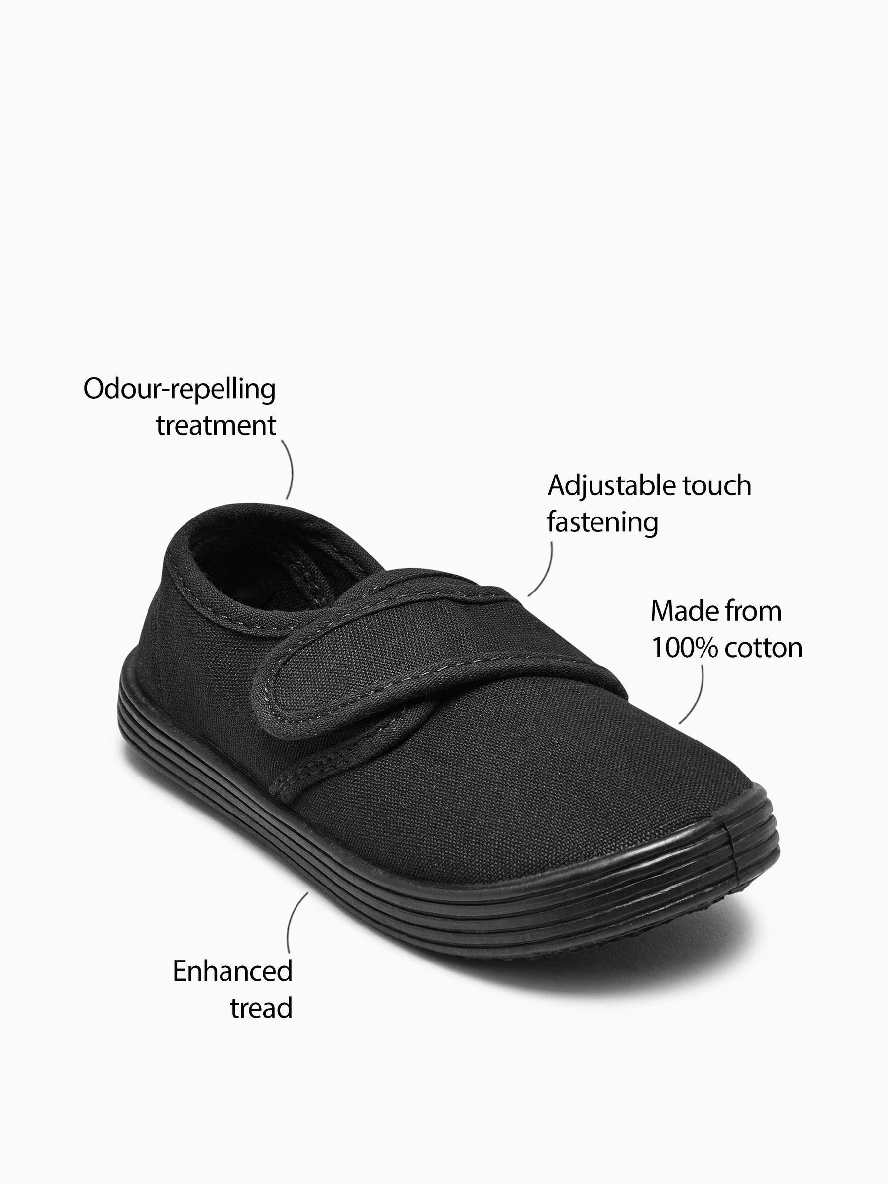 Black Standard Fit (F) Touch Fastening Plimsoll School Shoes image 4