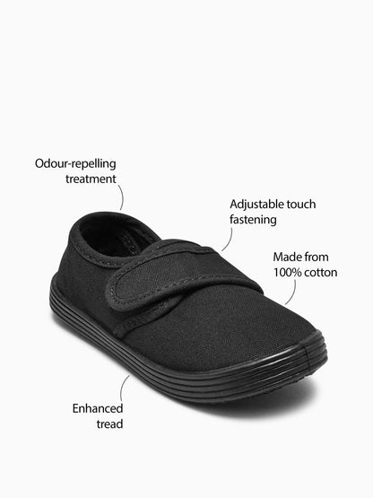 Black Standard Fit (F) Touch Fastening Plimsoll School Shoes image 4