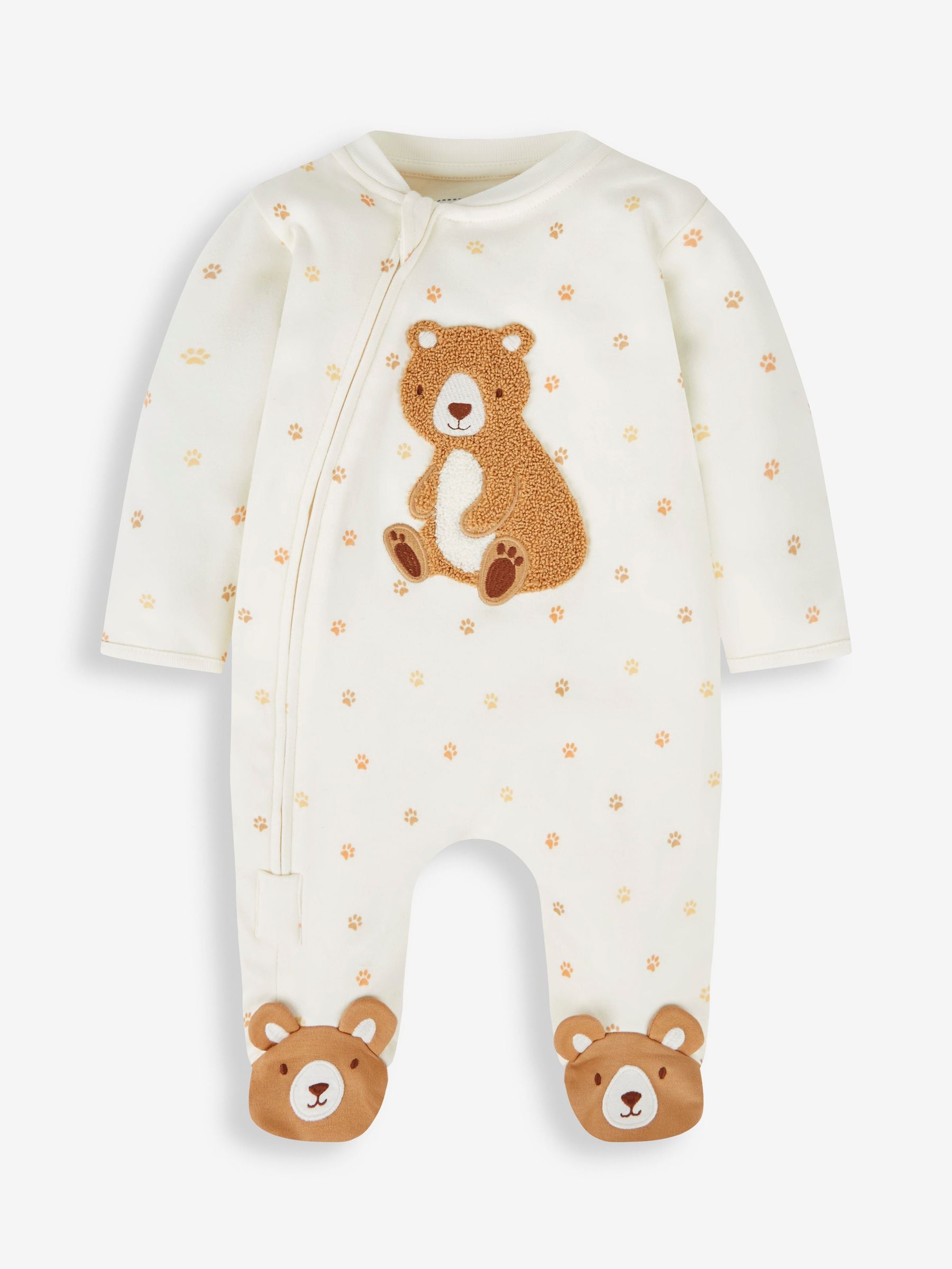 JoJo Maman Bébé Cream Bear Appliqué Zip Cotton Baby Sleepsuit image 5