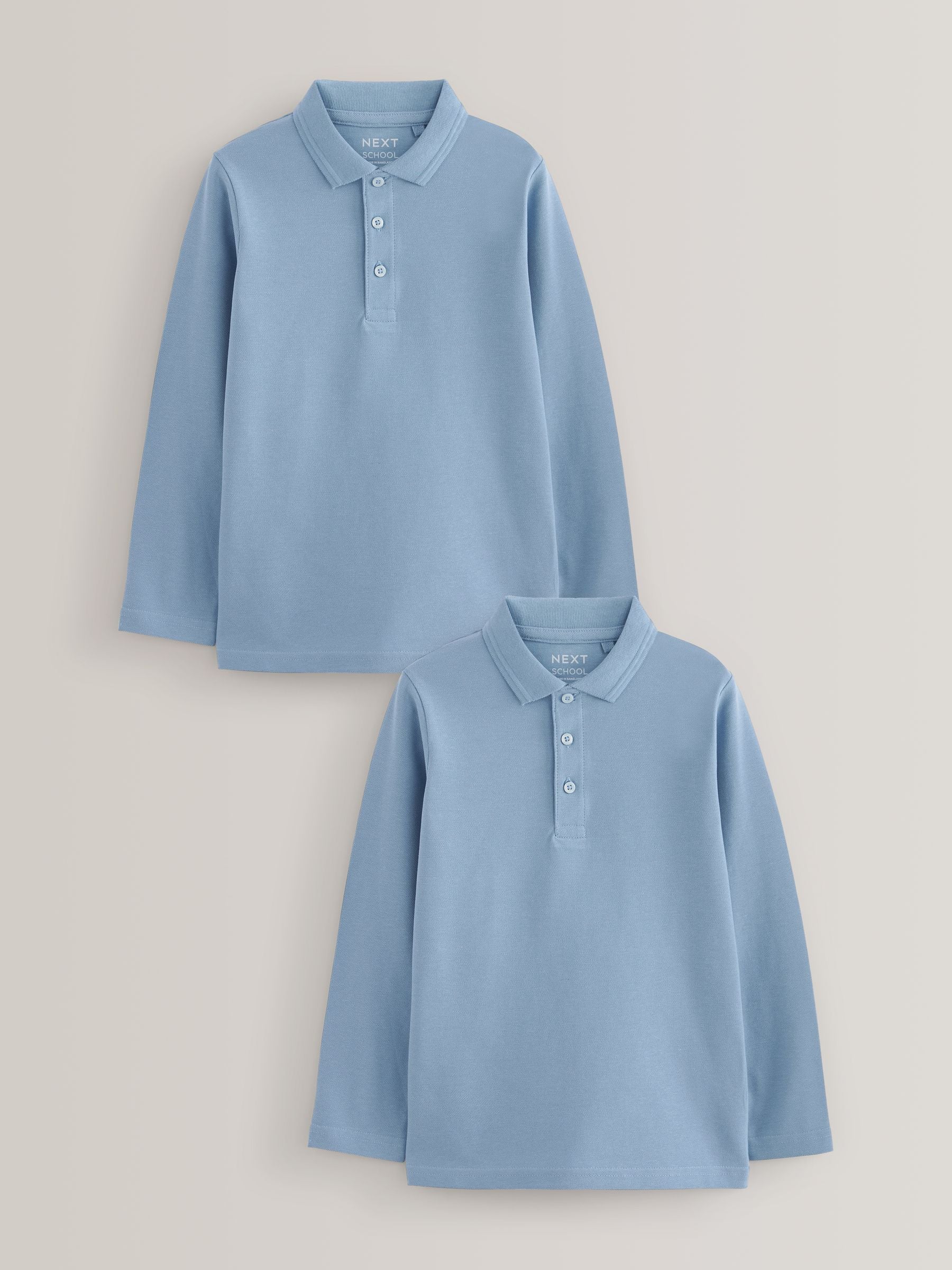 Dsiney Kidz - Blue Long Sleeve School Polo Shirts 2 Pack (3-16yrs) image 1