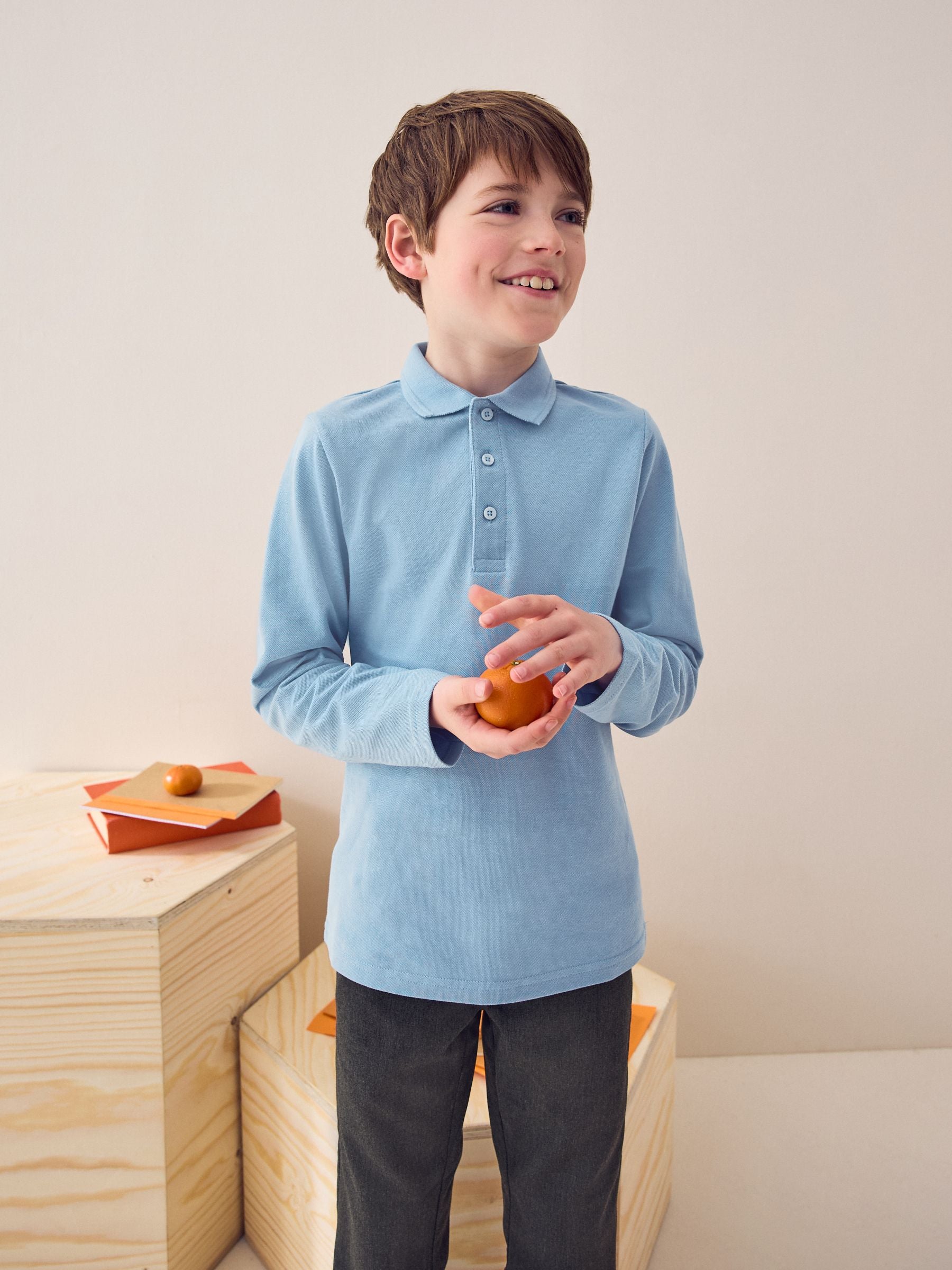 Dsiney Kidz - Blue Long Sleeve School Polo Shirts 2 Pack (3-16yrs) image 2