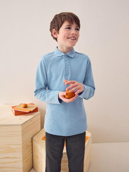 Dsiney Kidz - Blue Long Sleeve School Polo Shirts 2 Pack (3-16yrs) image 2