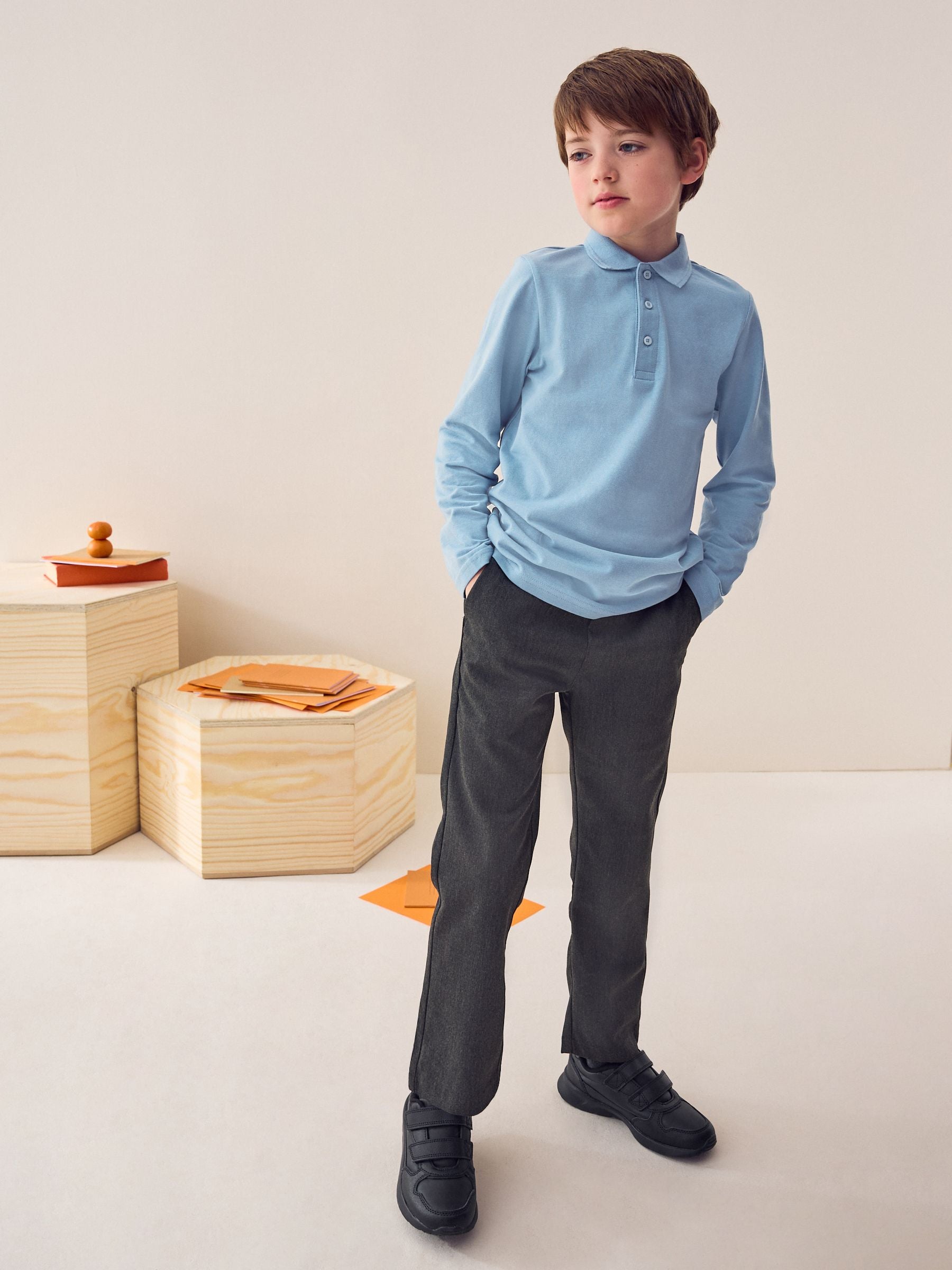 Dsiney Kidz - Blue Long Sleeve School Polo Shirts 2 Pack (3-16yrs) image 3