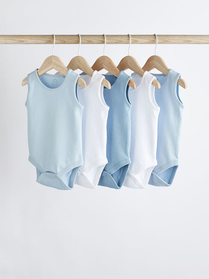 Blue 5 Pack Baby Vest Bodysuits image 1