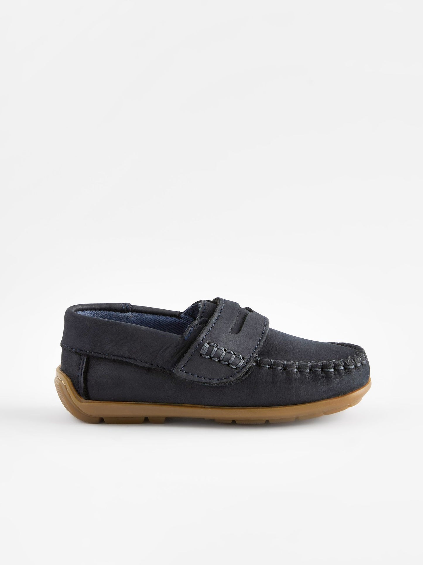 Navy Standard Fit (F) Touch Fastening Leather Penny Loafers image 2