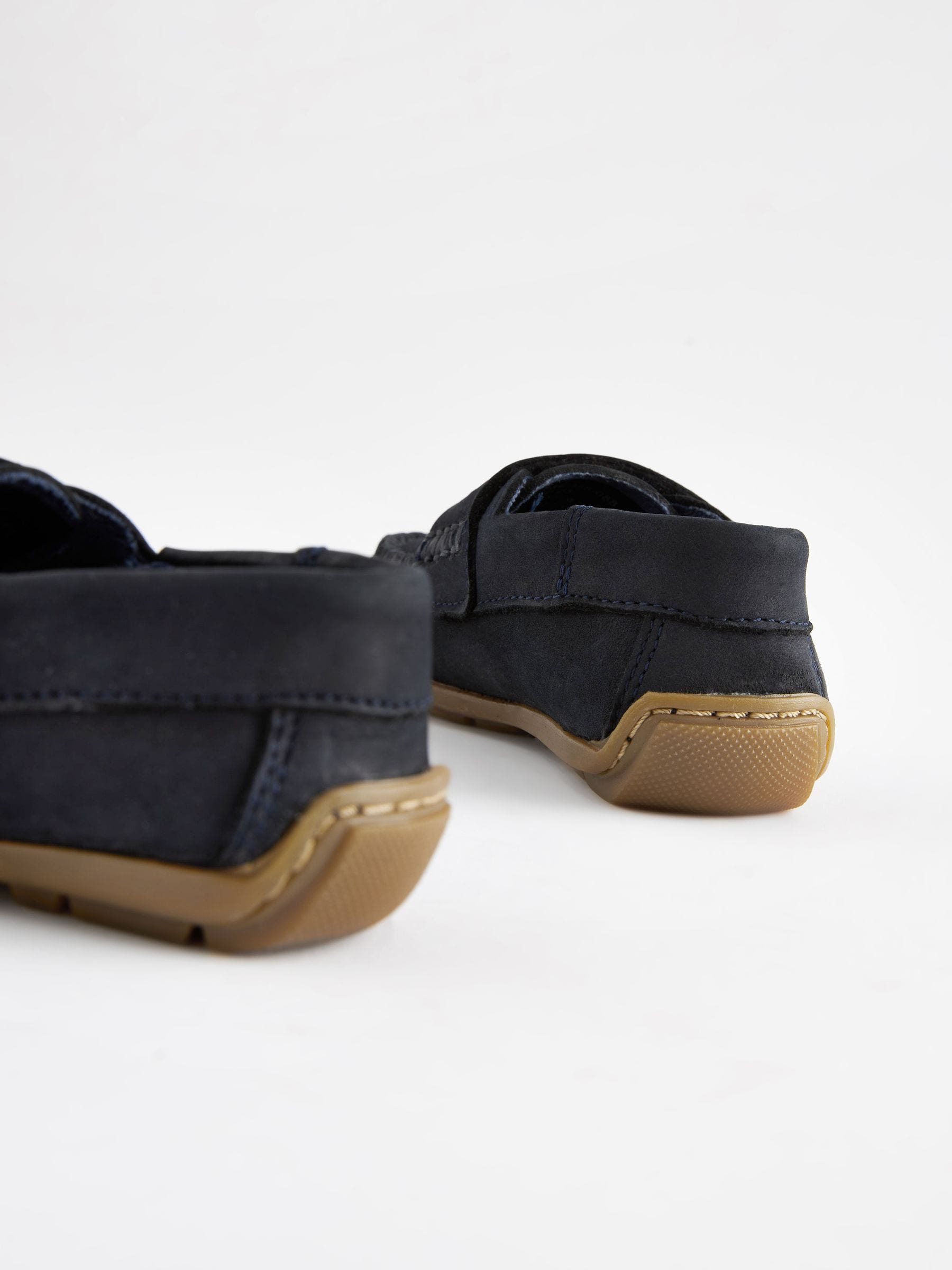 Navy Standard Fit (F) Touch Fastening Leather Penny Loafers image 4