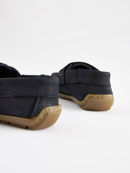 Navy Standard Fit (F) Touch Fastening Leather Penny Loafers image 4