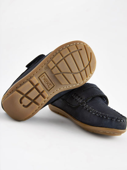 Navy Standard Fit (F) Touch Fastening Leather Penny Loafers image 5