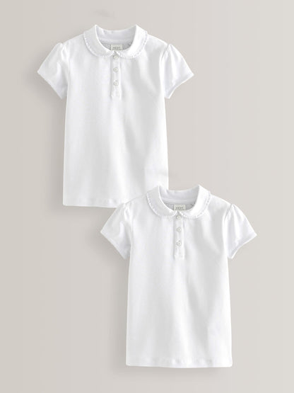 Dsiney Kidz - White Girls Cotton Stretch Frill Collar School Polo Tops 2 Pack (3-16yrs) image 1