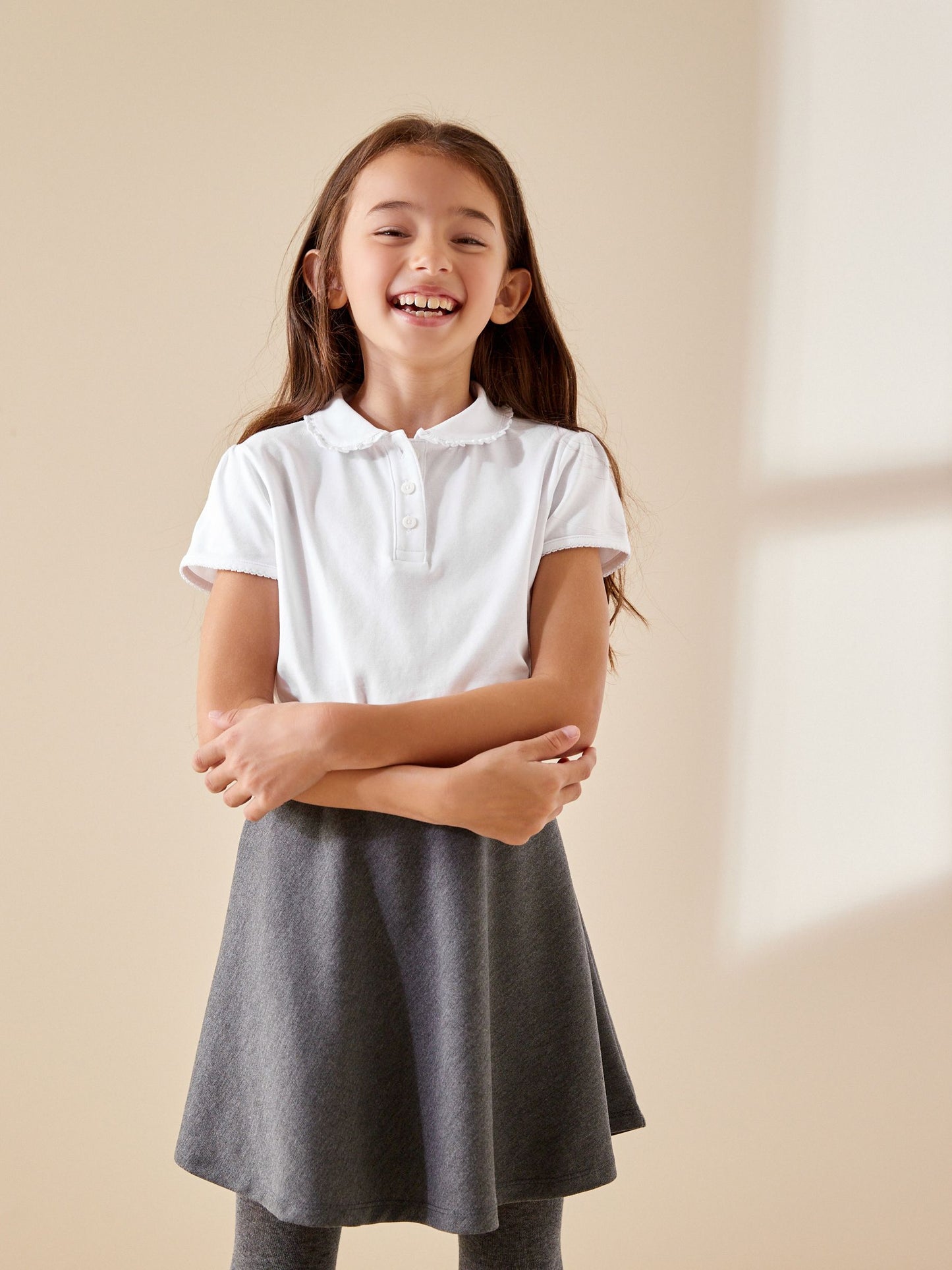 Dsiney Kidz - White Girls Cotton Stretch Frill Collar School Polo Tops 2 Pack (3-16yrs) image 2